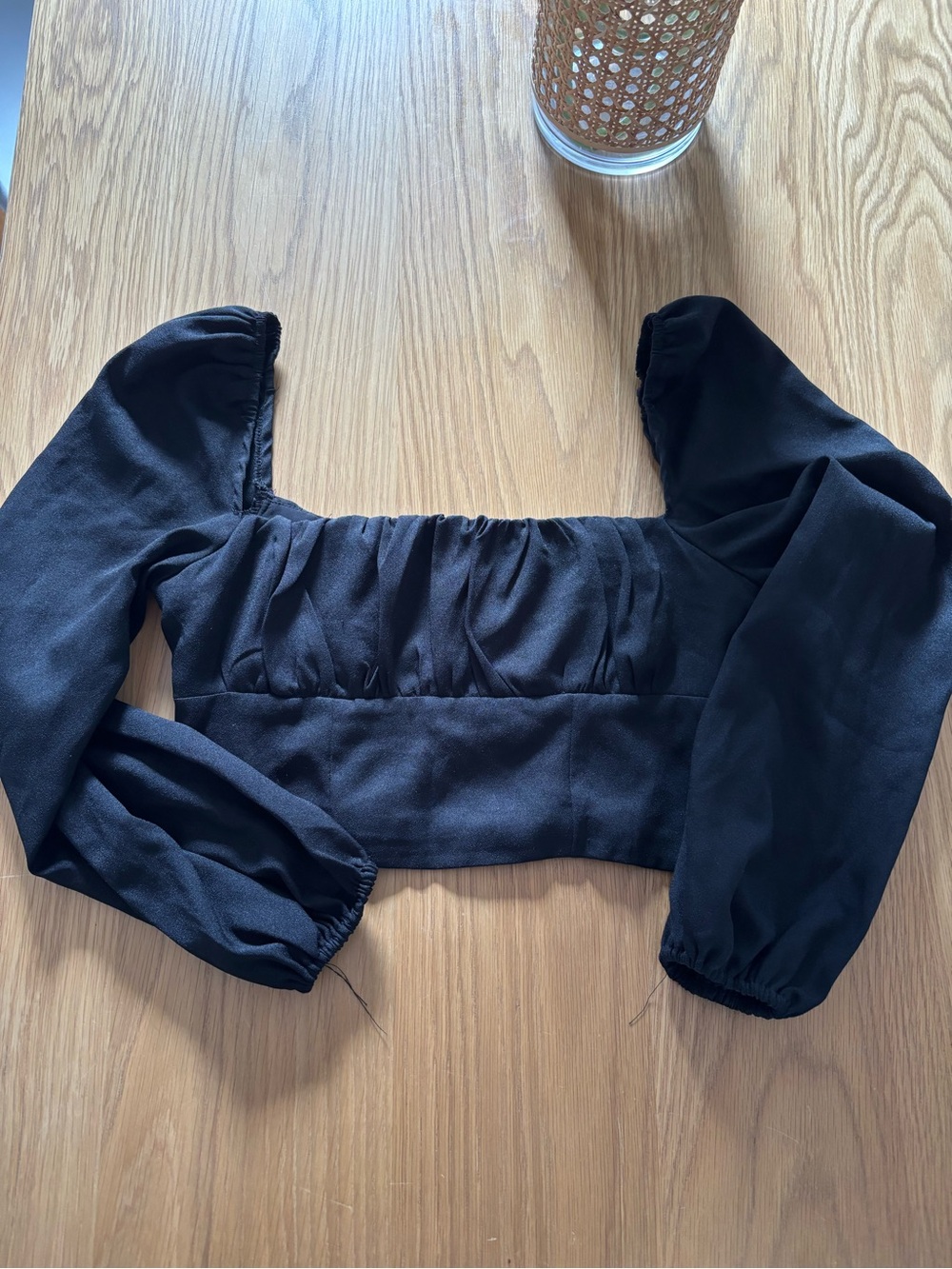 Black Long Sleeve Square Neck Crop Top